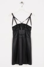 Siyah Fantezi Seksi Derin Göğüs Dekolteli Askılı Mini Elbise 3003576